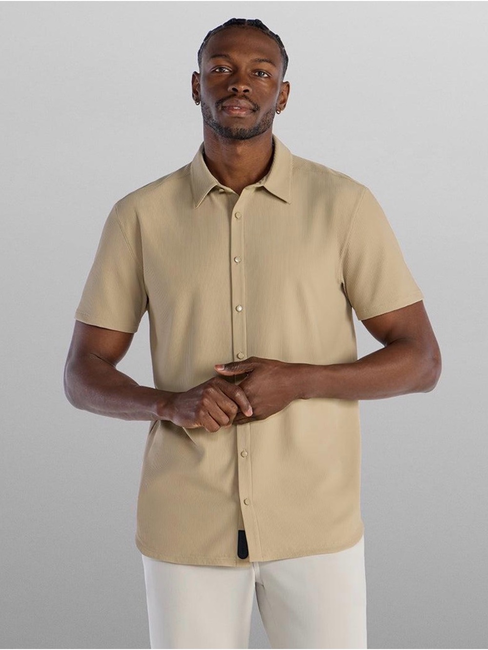 BYLT Premium Basics Ribbed+ Short Sleeve Button Down